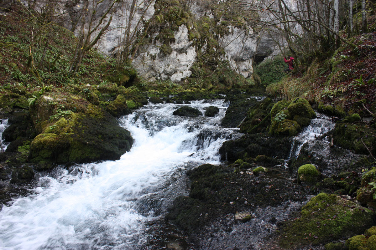 Nizvodno od vrela Sane, pećinski otvor u daljini